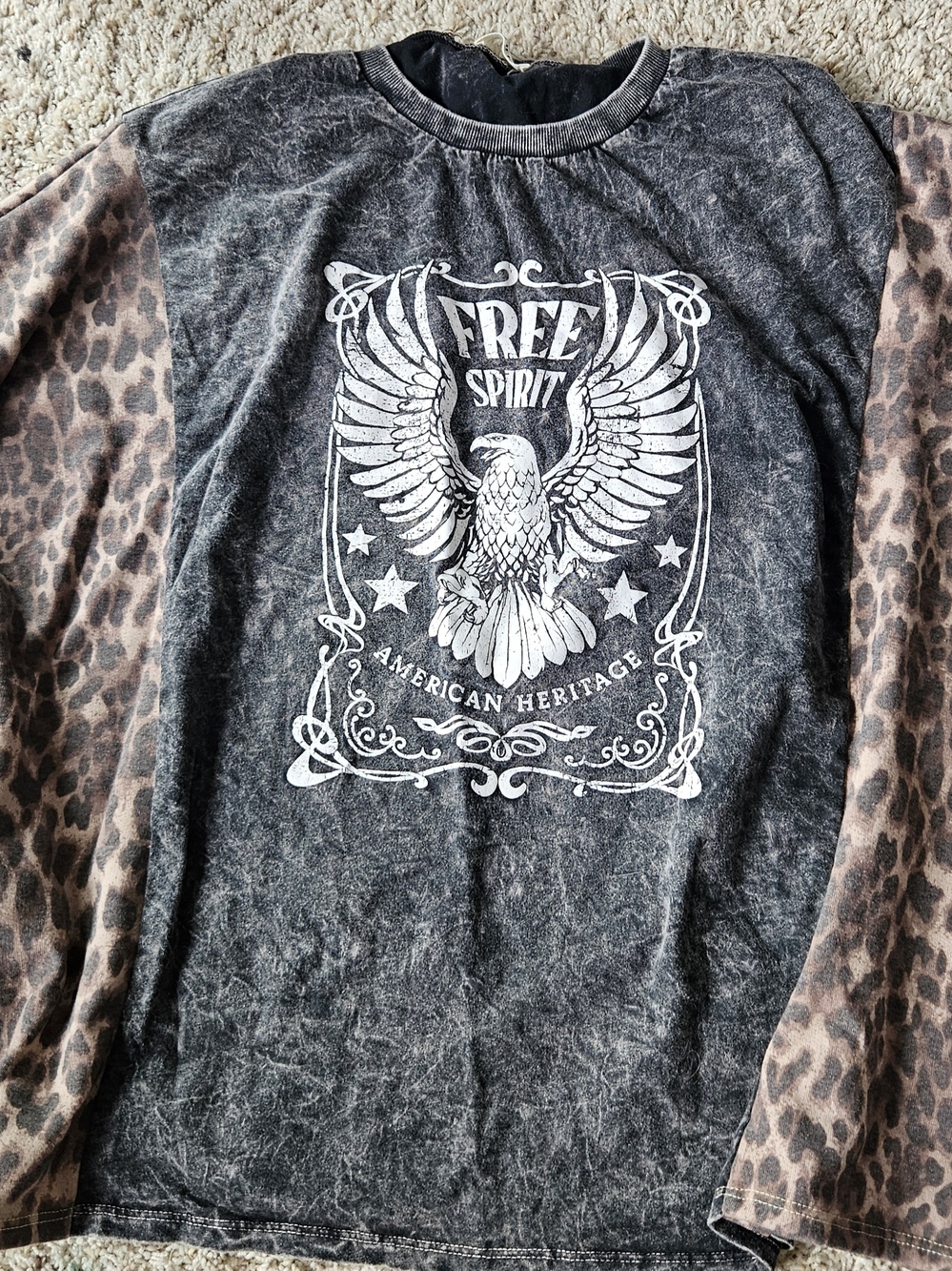 easel Black Mineral Wash Tunic with Leopard Print Sleeves